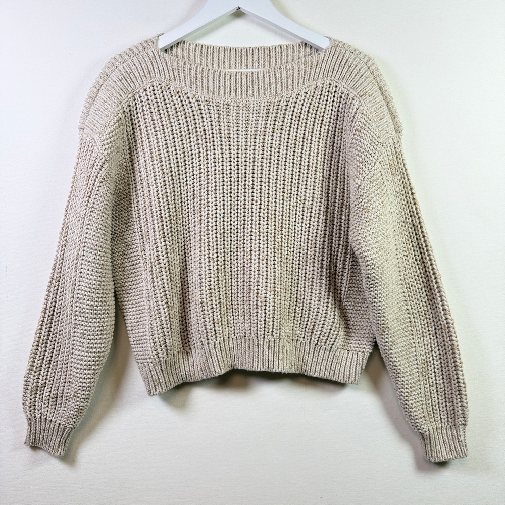 LOFT Beige Shaker Knit Chunky Crewneck Sweater XS